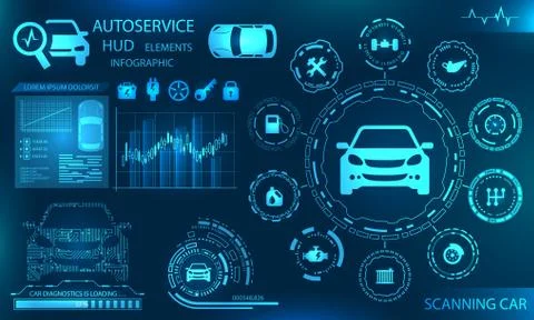 Hardware Diagnostics Condition of Car, Scanning, Test, Monitoring, Analysis Illustrazione stock