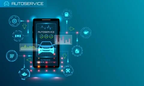 Hardware Diagnostics Condition of Car, Scanning, Test, Monitoring, Analysis Stock Illustration