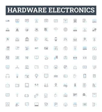 Hardware electronics vector line icons set. Hardware, Electronics, Components Stock Illustration