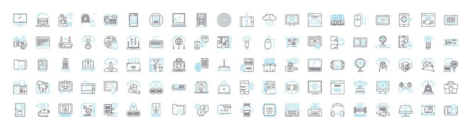 Hardware electronics vector line icons set. Hardware, Electronics, Components Stock Illustration
