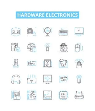 Hardware electronics vector line icons set. Hardware, Electronics, Components Stock Illustration