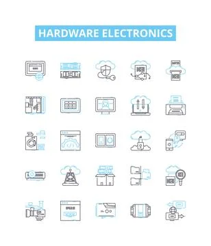 Hardware electronics vector line icons set. Hardware, Electronics, Components Stock Illustration