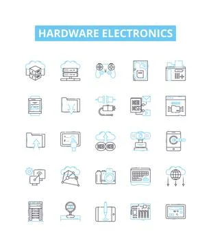 Hardware electronics vector line icons set. Hardware, Electronics, Components Stock Illustration