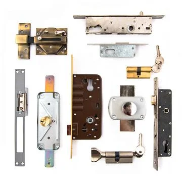 Hardware elements over isolated white background Stock Photos