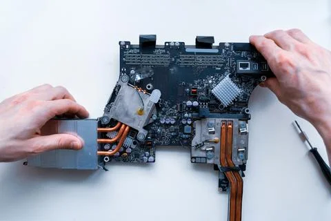 Hardware engineer technology maintenance. Computer chip electronic repair. Ma Stock Photos