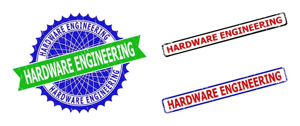 HARDWARE ENGINEERING Rosette and Rectangle Bicolor Badges with Unclean Styles イラスト素材