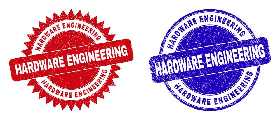 HARDWARE ENGINEERING Round and Rosette Stamps with Grunged Style Illustrazione stock