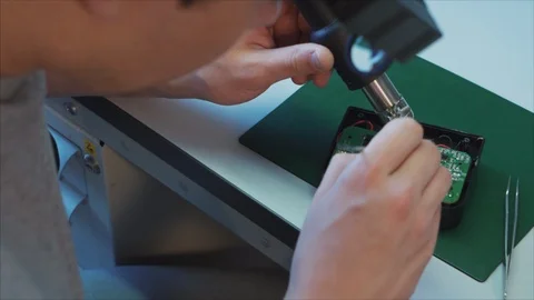 Hardware engineering. Technology science concept. Developer soldering air drone 스톡 동영상 105972279