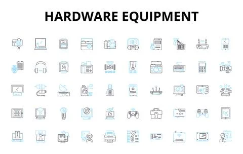 Hardware equipment linear icons set. Processor, Graphics, Motherboard, Memory Stock Illustration