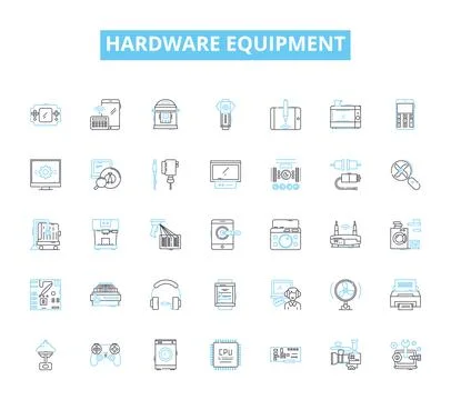 Hardware equipment linear icons set. Processor, Graphics, Motherboard, Memory Stock Illustration