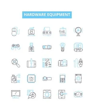 Hardware equipment vector line icons set. Mechanical, Electrical, Components Stock Illustration