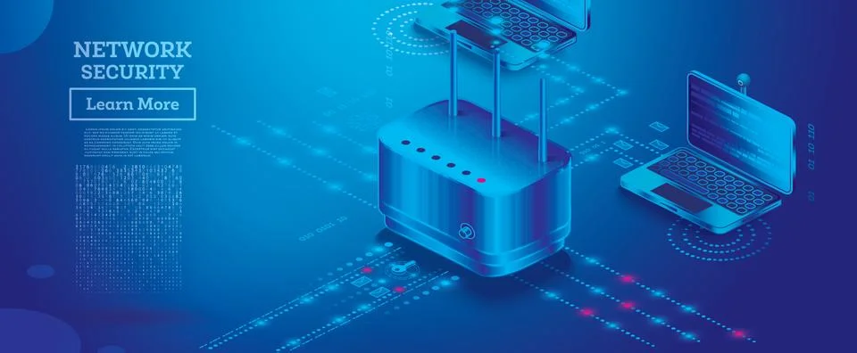 Hardware Firewall. Cyber Security Isometric Concept. Stock Illustration