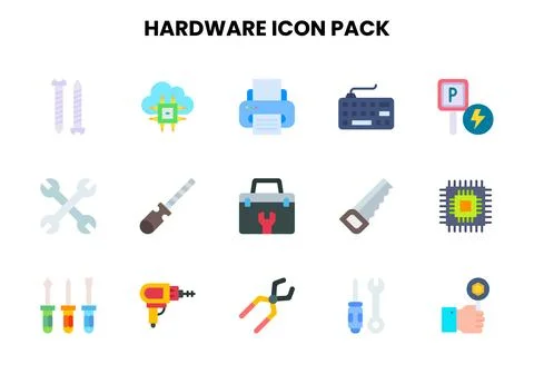 Hardware Flat Graphics Icons Pack Stock Illustration
