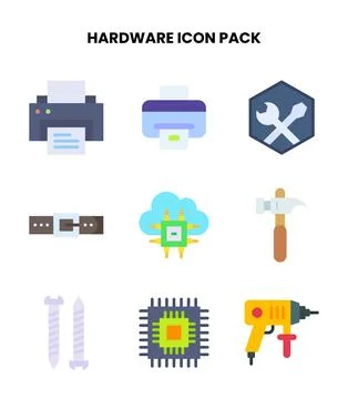 Hardware Flat Scalable Icons Pack Stock Illustration