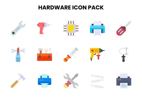 Hardware Flat Scalable Icons Pack Ilustración de archivo