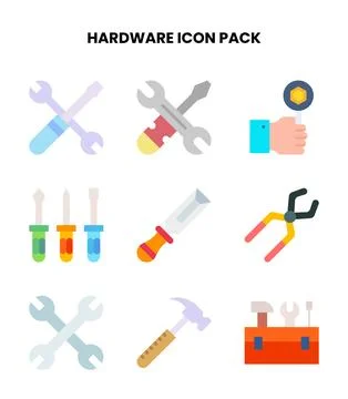 Hardware Flat Set Icons Pack 스톡 일러스트