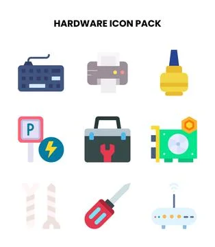 Hardware Flat Set Icons Pack Stock Illustration