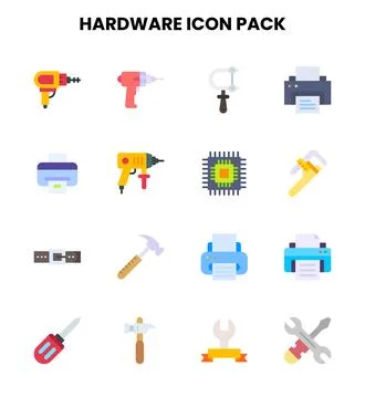 Hardware Flat Vector Icons Pack Ilustración de archivo