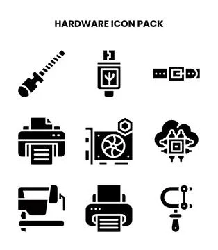 Hardware Glyph Bundle Icons Pack Ilustración de archivo