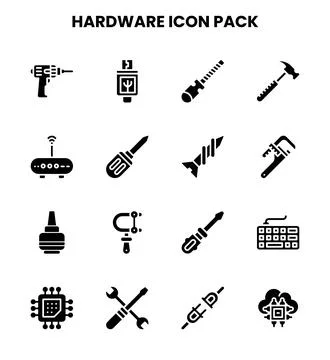 Hardware Glyph Collection Icons Pack 스톡 일러스트