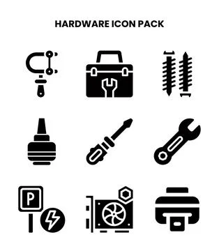 Hardware Glyph Collection Icons Pack Stock Illustration
