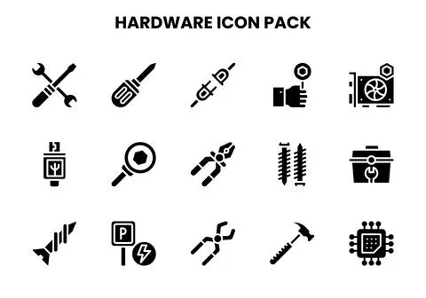 Hardware Glyph Set Icons Pack Stock Illustration