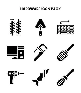 Hardware Glyph Set Icons Pack Stock Illustration