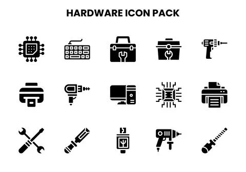 Hardware Glyph UI Icons Pack Stockillustratie