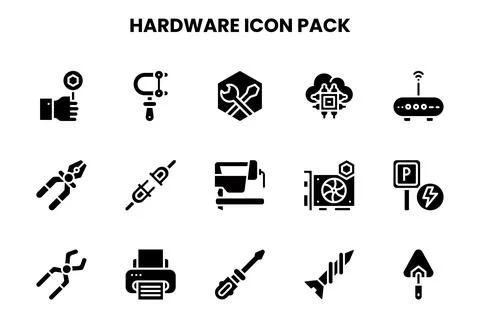 Hardware Glyph UI Icons Pack Stock Illustration