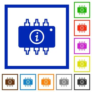 Hardware info flat framed icons 스톡 일러스트