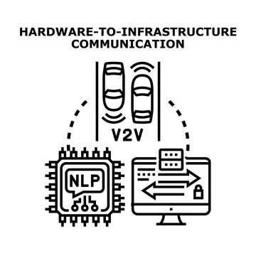 Hardware to infrastructure communication connecting vehicles cybersecurity Illustrazione stock