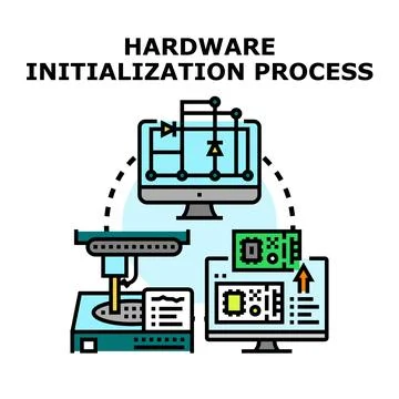 Hardware initialization process with engineering and coding イラスト素材