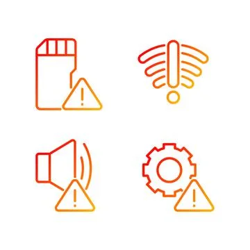 Hardware issues pixel perfect gradient linear vector icons set Stock Illustration