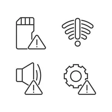 Hardware issues pixel perfect linear icons set Stock Illustration