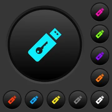 Hardware key dark push buttons with color icons Illustration