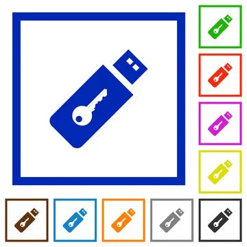 Hardware key flat framed icons Illustration