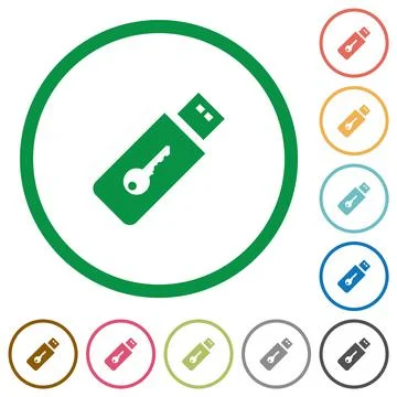 Hardware key flat icons with outlines Illustration