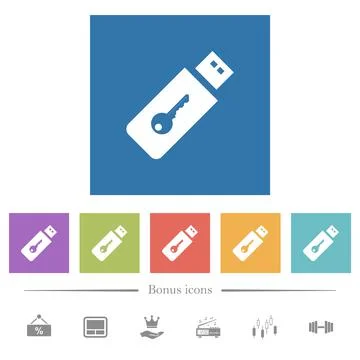 Hardware key flat white icons in square backgrounds Illustration