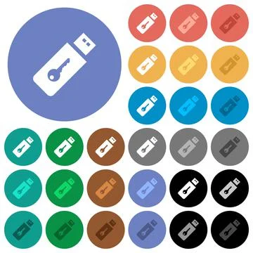 Hardware key round flat multi colored icons Illustration