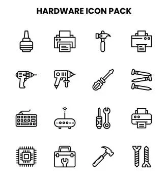 Hardware Line Bundle Icons Pack Stockillustratie