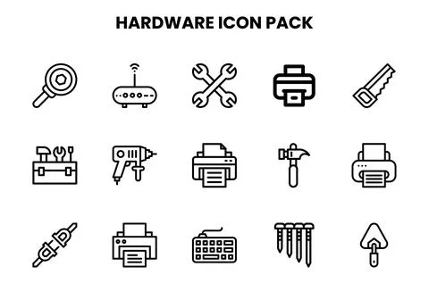 Hardware Line Graphics Icons Pack Illustrazione stock