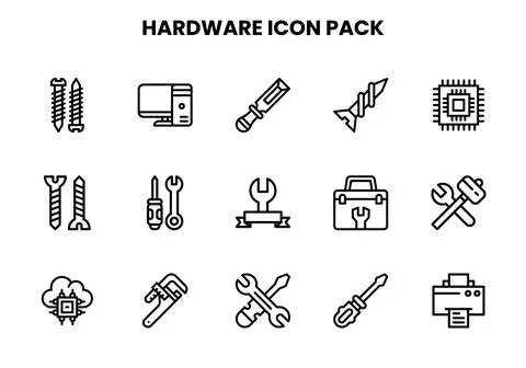 Hardware Line Scalable Icons Pack Stock Illustration