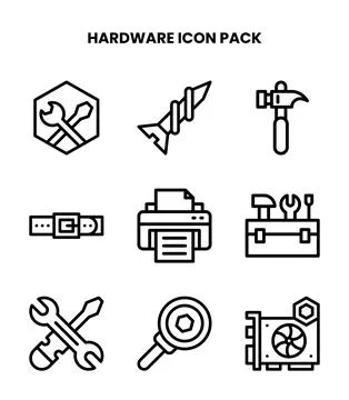 Hardware Line Scalable Icons Pack Stock Illustration