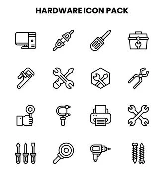 Hardware Line Scalable Icons Pack Stock Illustration