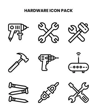 Hardware Line UI Icons Pack Stock Illustration