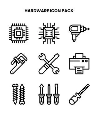 Hardware Line UI Icons Pack Stock Illustration