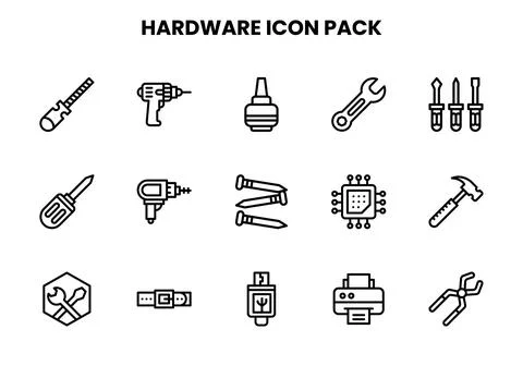 Hardware Line Vector Icons Pack Stock Illustration