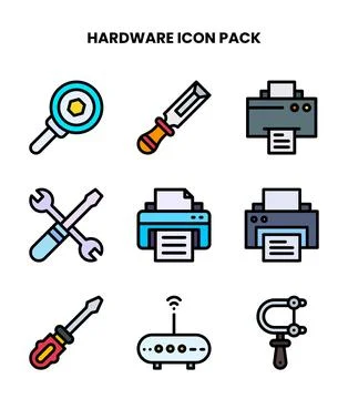 Hardware Lineal Color Bundle Icons Pack Stock Illustration
