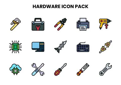 Hardware Lineal Color Bundle Icons Pack Stock Illustration