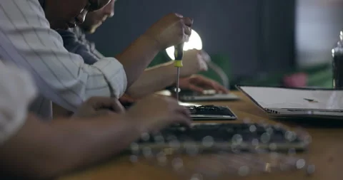 Hardware, maintenance and hands of people in office for technician, engineer and Stock Footage 246524739